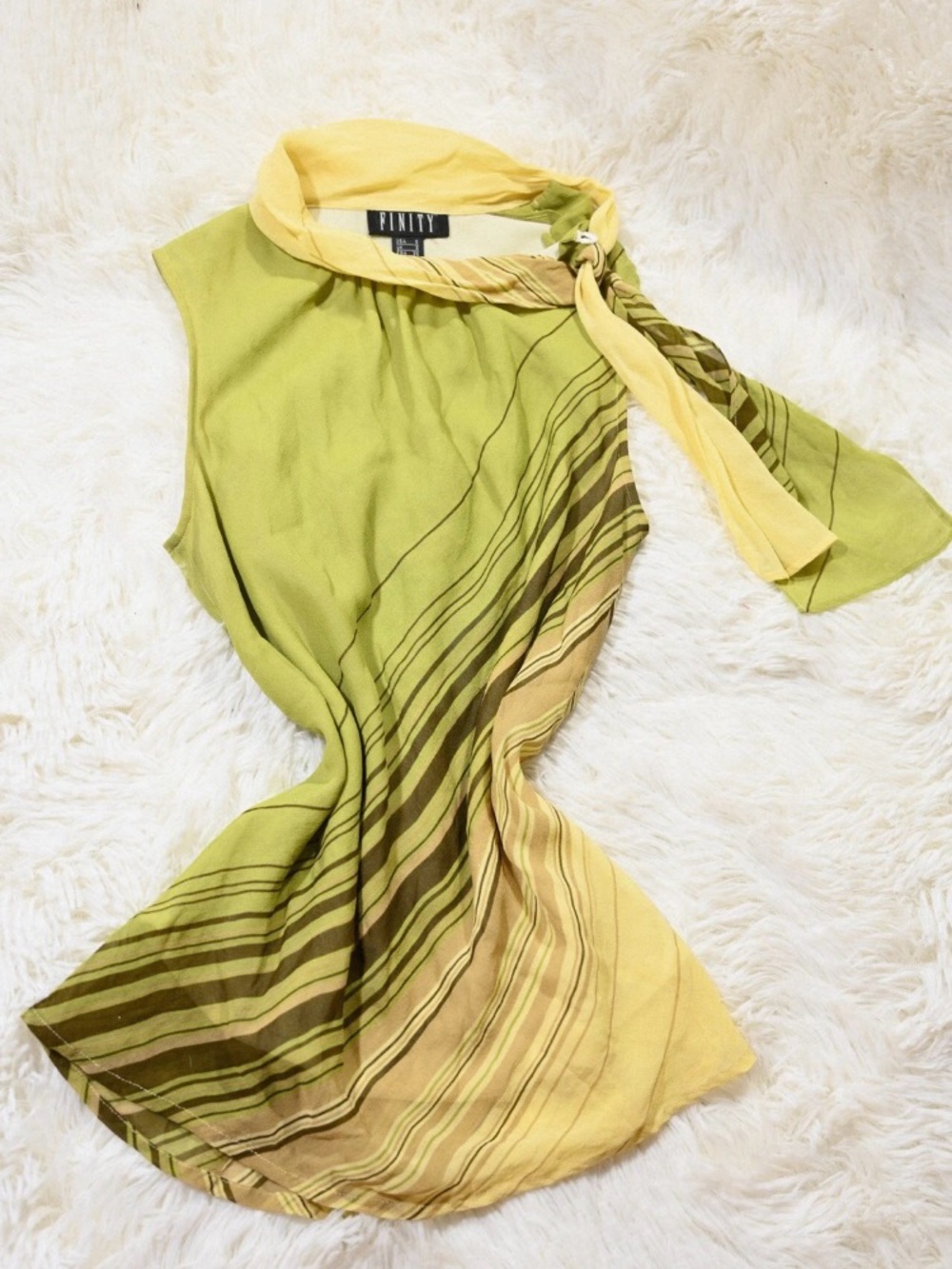 Finity Green and Yellow Striped Scarf-Neck Sleeveless Tank